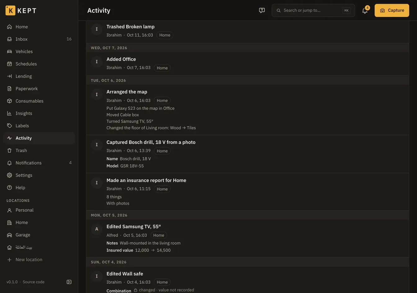 The same activity in the dark theme