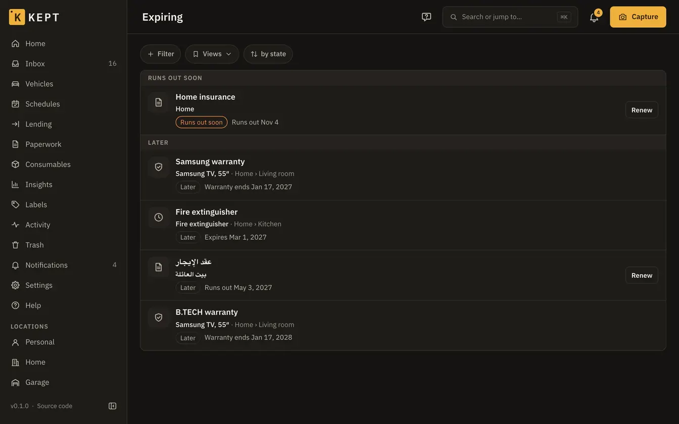 The Expiring list: home insurance runs out soon, then warranties, an extinguisher and a lease