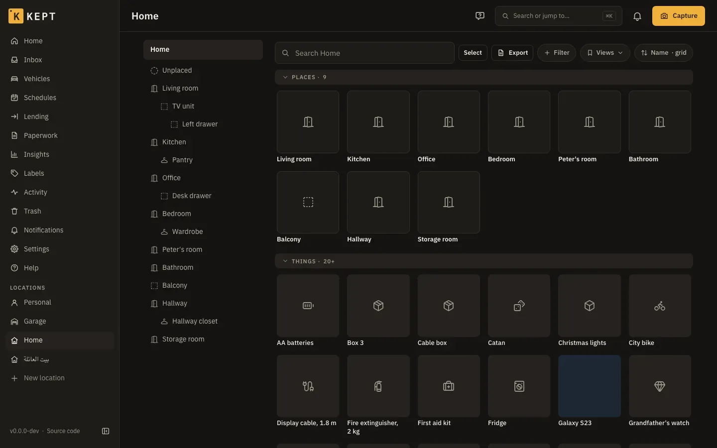 The same grid in the dark theme