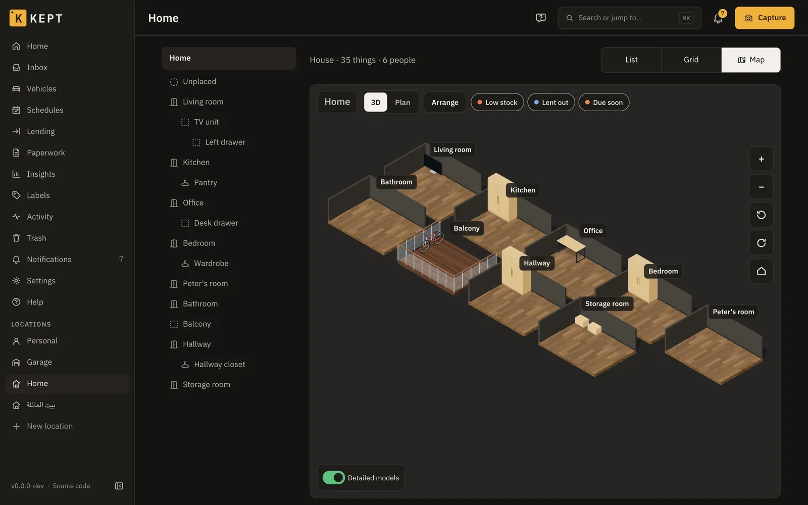 The same home on the map in the dark theme