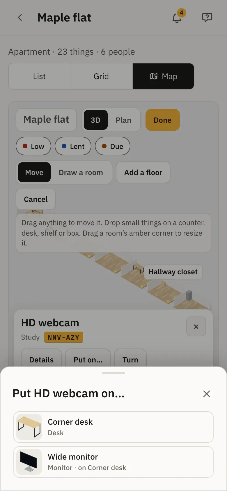 Put on… for a webcam: the room’s desk and monitor, each with its picture